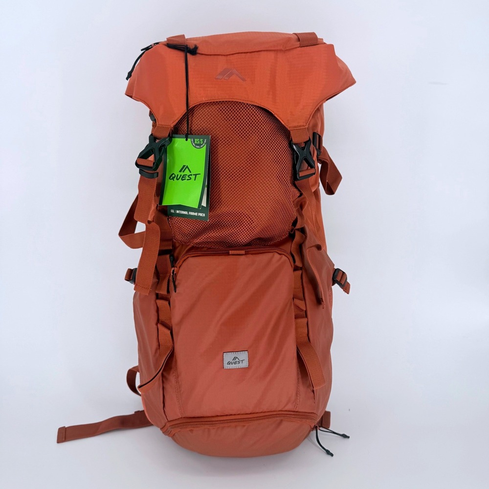 Quest 65L New with Tags Internal Frame Backpack Orange Hiking Camping Gear